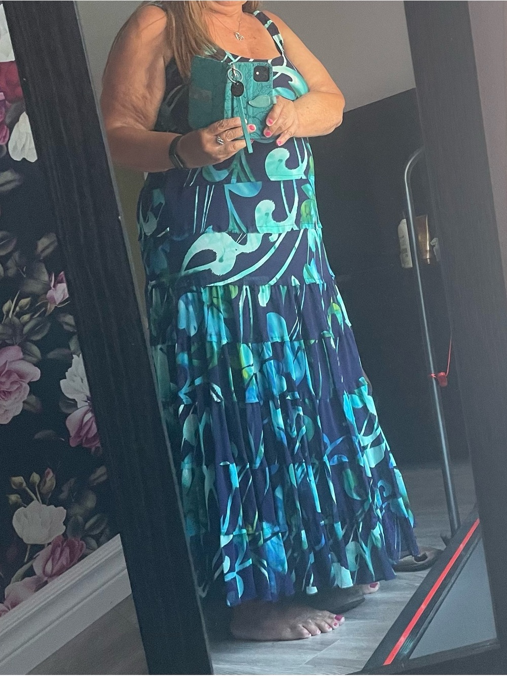 Jones New York Navy and Teal Print Dress